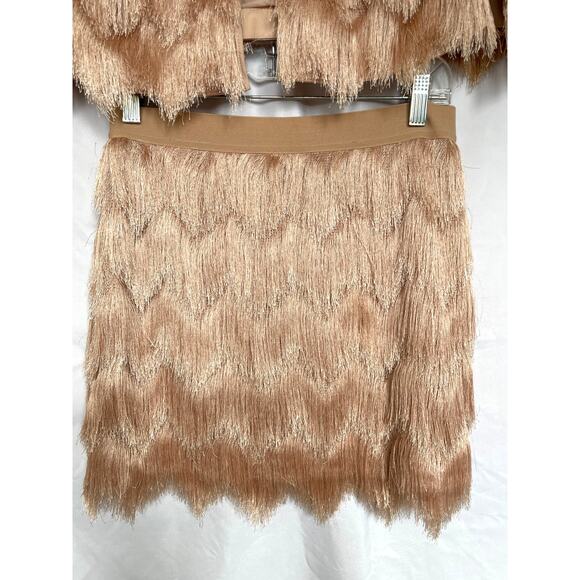 BCBG MaxAzria Jaxon Fringe Pink Blush Jacket Top & Modie Skirt Set, Small - Picture 5 of 9